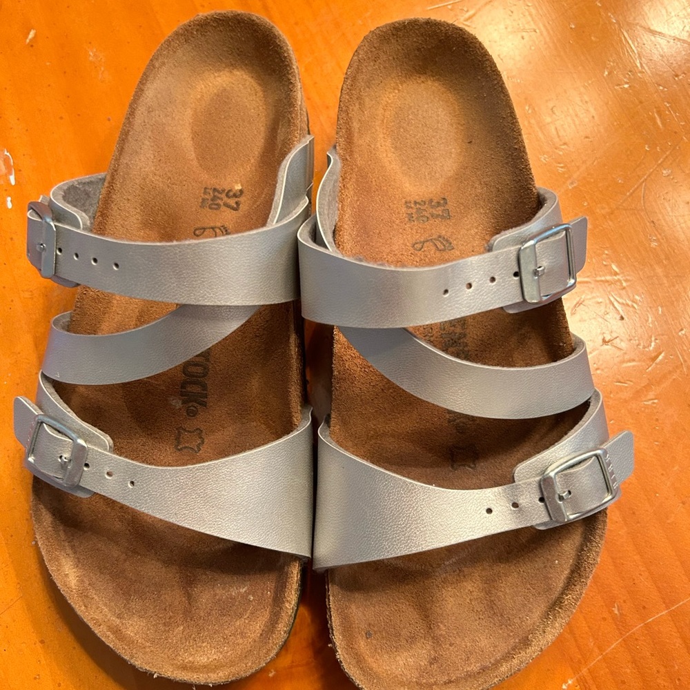 Birkenstock Franca Birko-Flor Slide Sandal 37 Silver great used condition